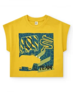 T-shirt jaune pour garçon avec imprimé de dinosaures et fermeture à l’