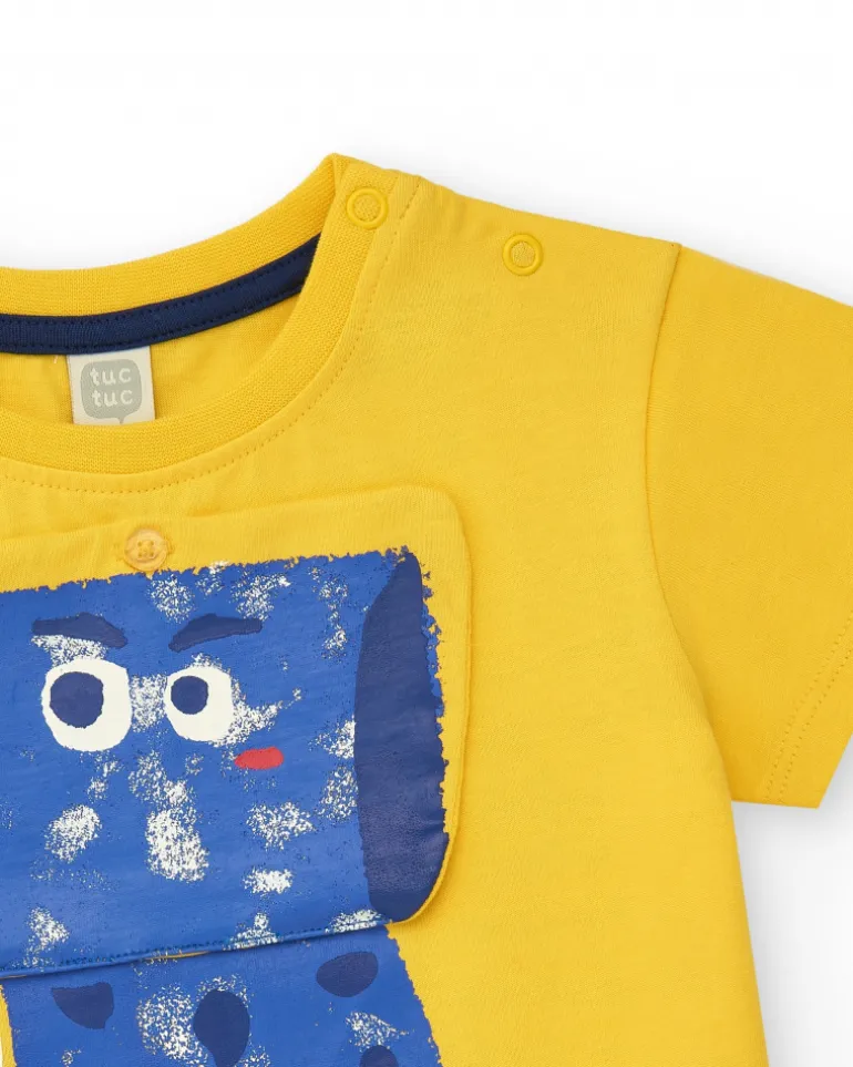 T-shirt jaune pour garçon avec animal bleu et phrase "I'm Great"