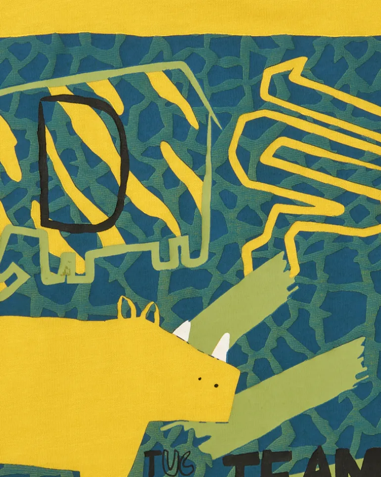T-shirt jaune pour garçon avec imprimé de dinosaures et fermeture à l’