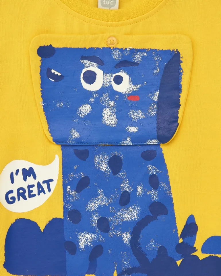 T-shirt jaune pour garçon avec animal bleu et phrase "I'm Great"