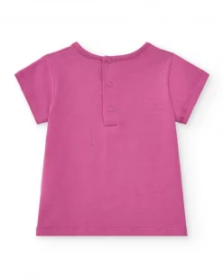 T-shirt lilas pour fille avec imprimé tropical et message