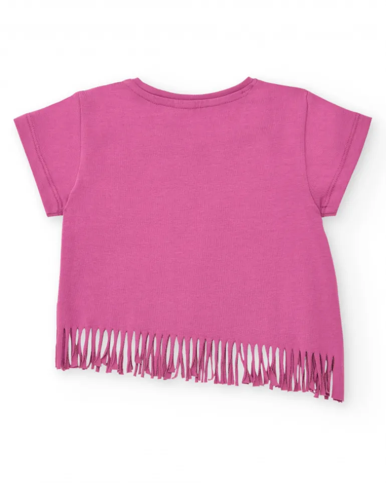 T-shirt lilas pour fille avec franges et imprimé de fruits