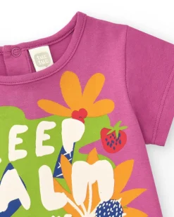 T-shirt lilas pour fille avec imprimé tropical et message