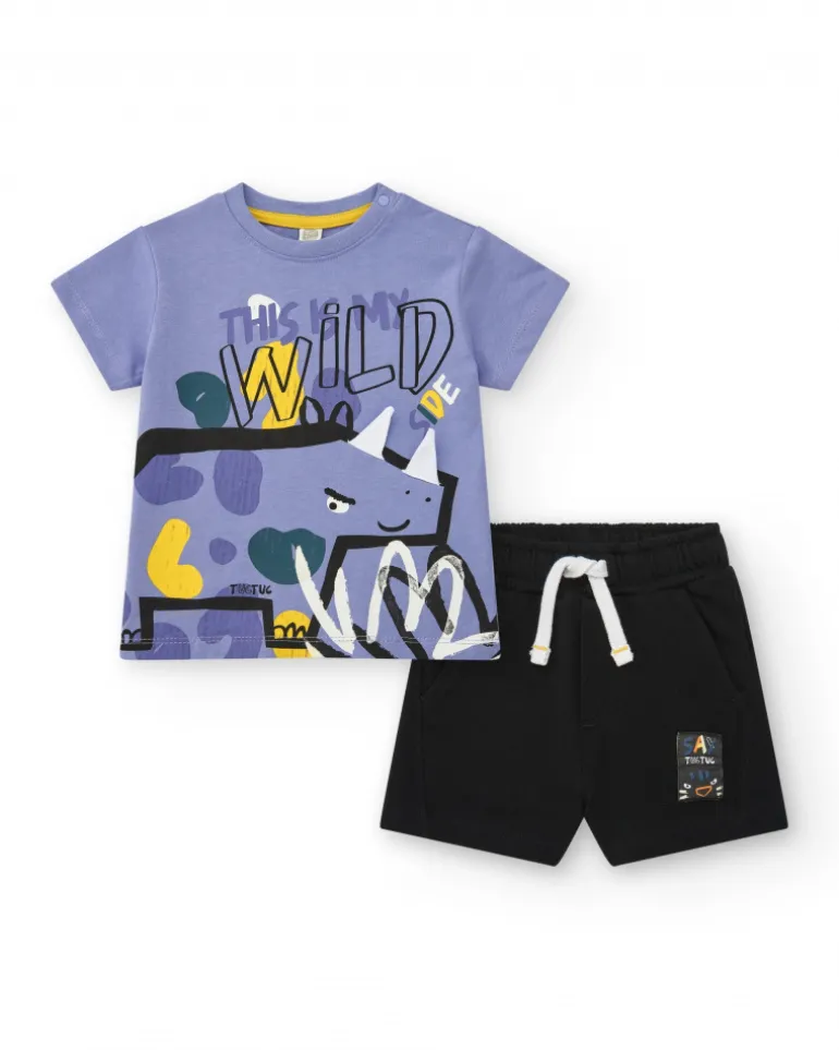 T-shirt lilas pour garçon avec dinosaure et texte "This is my wild side"