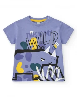 T-shirt lilas pour garçon avec dinosaure et texte "This is my wild side"