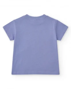 T-shirt lilas pour garçon avec imprimé de dinosaure et détails lumineux