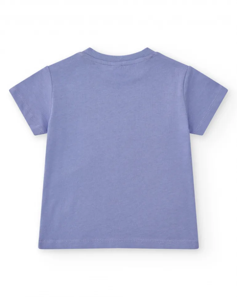 T-shirt lilas pour garçon avec imprimé de dinosaure et détails lumineux