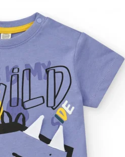 T-shirt lilas pour garçon avec imprimé de dinosaure et détails lumineux