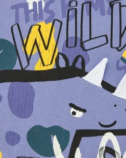 T-shirt lilas pour garçon avec imprimé de dinosaure et détails lumineux