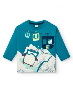 T-shirt manches longues imprimé pingouin snowboarder pour garçon de la collection Freezy