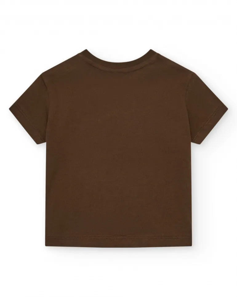 T-shirt marron pour garçon avec imprimé tropical