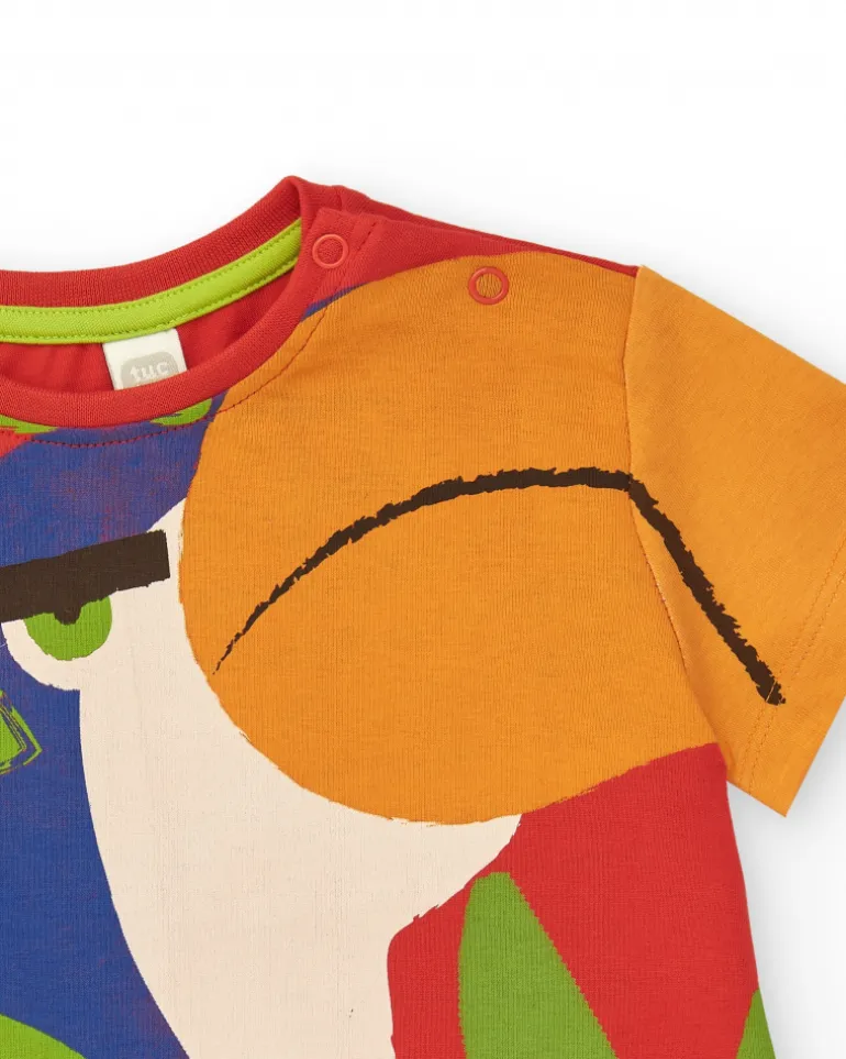 T-shirt multicolore pour garçon avec toucan et appliques