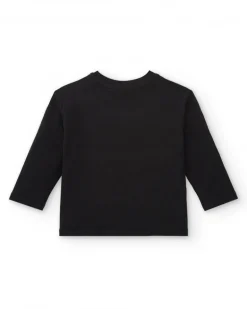 T-shirt noir imprimé coeurs rouges et blancs pour fille de la collection Cartoon Calling