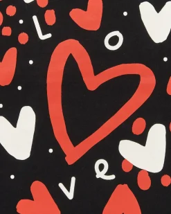 T-shirt noir imprimé coeurs rouges et blancs pour fille de la collection Cartoon Calling