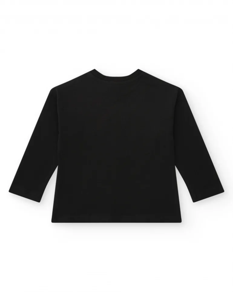 T-shirt noir pour fille avec cœurs et arc-en-ciel