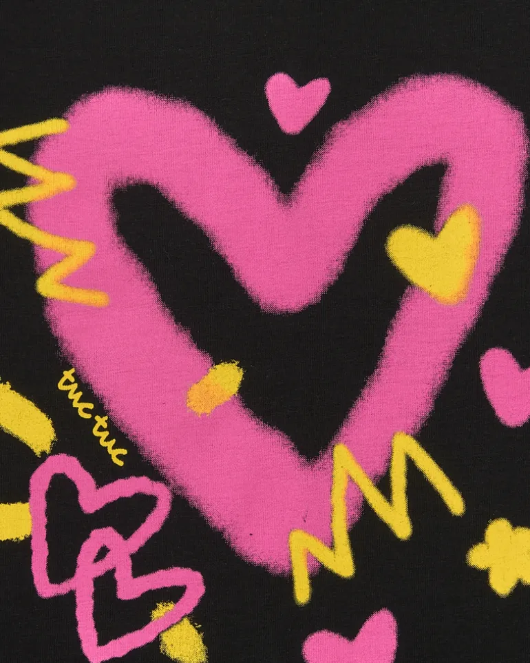 T-shirt noir pour fille avec cœurs vibrants