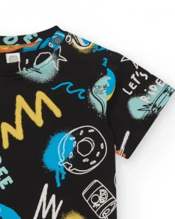 T-shirt noir pour garçon avec skateboards et donuts