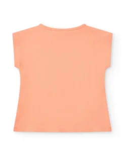 T-shirt orange pour fille avec tigre, flamant rose et détails tropicaux