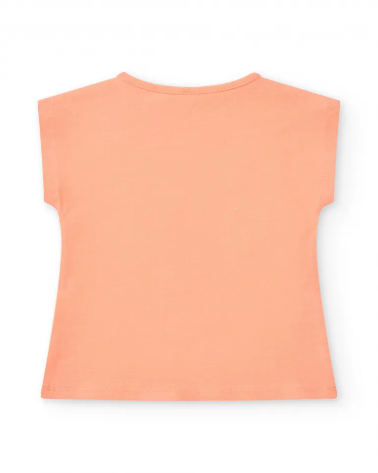 T-shirt orange pour fille avec tigre, flamant rose et détails tropicaux
