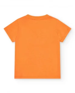 T-shirt orange pour garçon avec imprimé d’appareil photo et texte