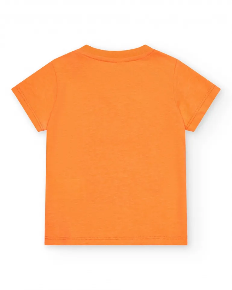 T-shirt orange pour garçon avec imprimé d’appareil photo et texte