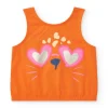 T-shirt orange sans manches pour fille avec visage de chat et détails métalliques