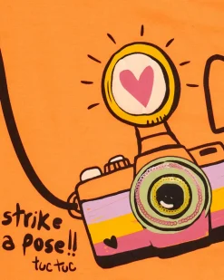 T-shirt pour fille avec appareil photo en sequins et phrase "Strike a pose!!"