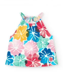 T-shirt pour fille avec design halter et imprimé floral vibrant