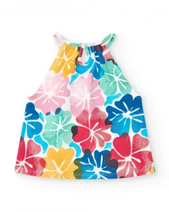 T-shirt pour fille avec design halter et imprimé floral vibrant