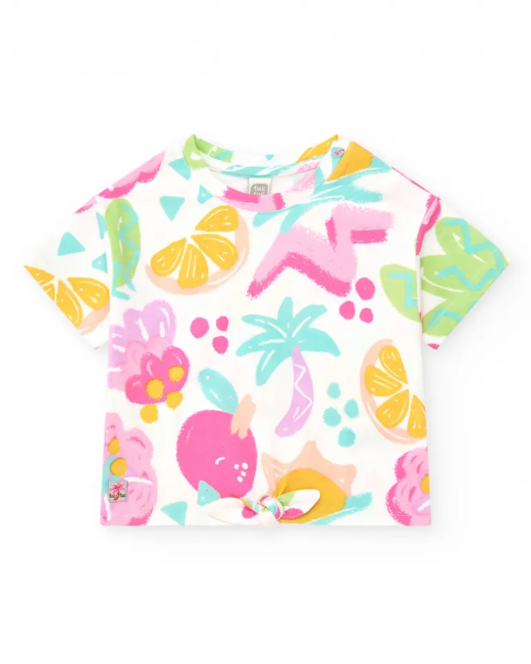 T-shirt pour fille avec fruits tropicaux et nœud décoratif