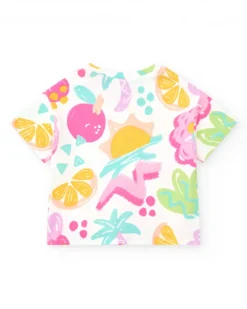 T-shirt pour fille avec fruits tropicaux et nœud décoratif