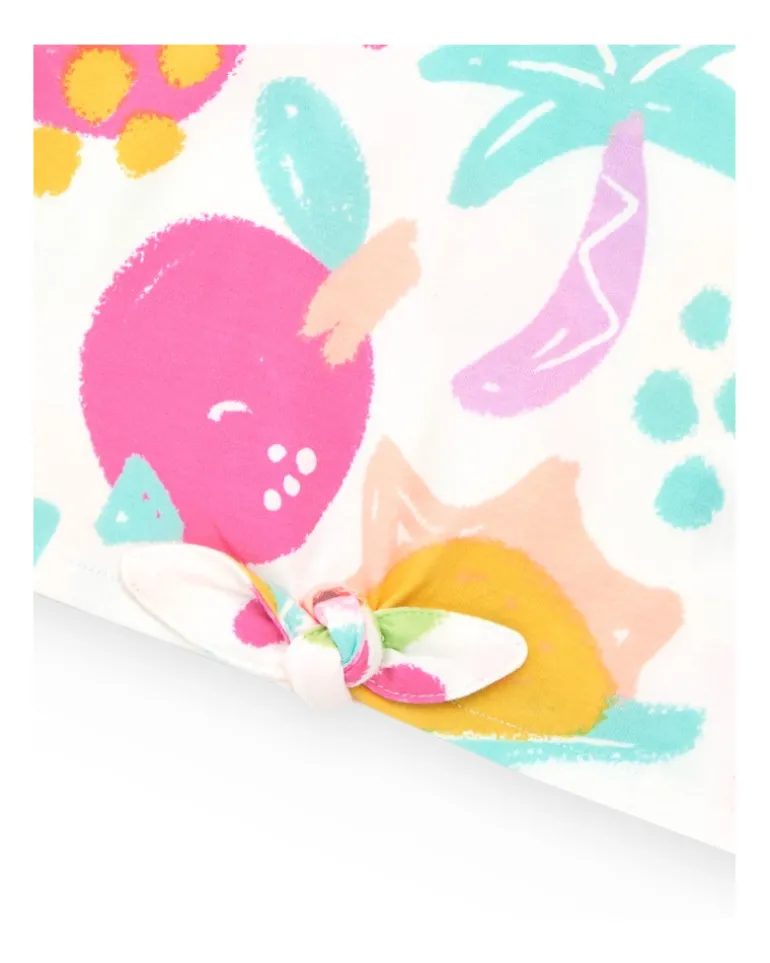 T-shirt pour fille avec fruits tropicaux et nœud décoratif