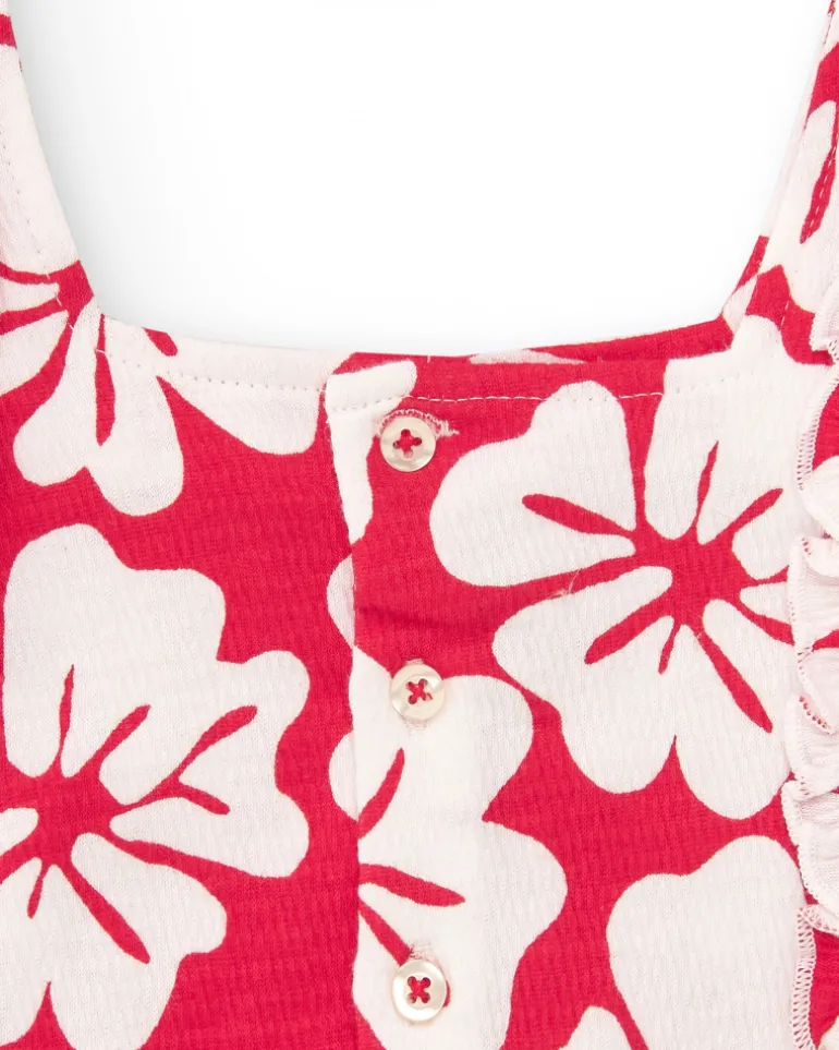 T-shirt pour fille avec volants et imprimé floral en rouge et blanc