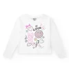 T-shirt pour fille en blanc, à manches longues, décoré avec des graphiques.