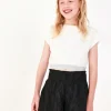 T-shirt pour fille en blanc avec sequins et ourlet élastique.