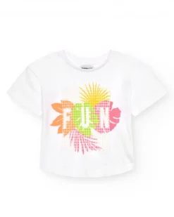 T-shirt pour fille en blanc avec imprimé tropical.