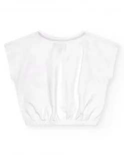 T-shirt pour fille en blanc à manches courtes avec imprimé floral.