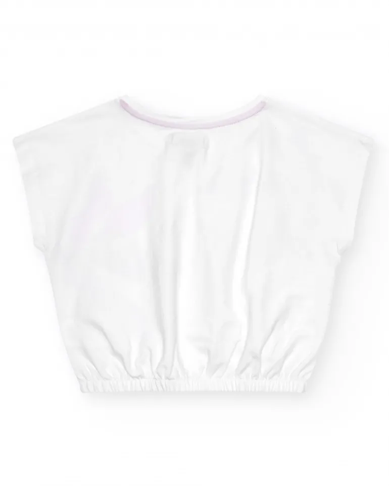 T-shirt pour fille en blanc à manches courtes avec imprimé floral.