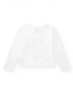 T-shirt pour fille en blanc, à manches longues, décoré avec des graphiques.