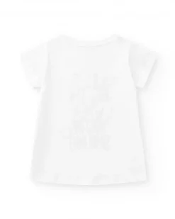 T-shirt pour fille en blanc, à manches courtes, avec détails brillants.