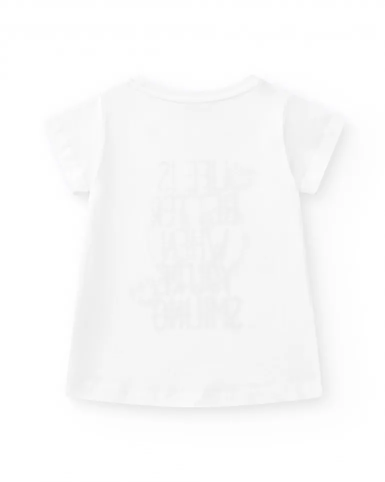 T-shirt pour fille en blanc, à manches courtes, avec détails brillants.