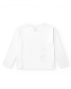 T-shirt pour fille en blanc, manches longues avec imprimé tropical.
