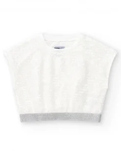 T-shirt pour fille en blanc avec sequins et ourlet élastique.