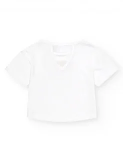 T-shirt pour fille en blanc avec imprimé sur le devant en rose et violet.