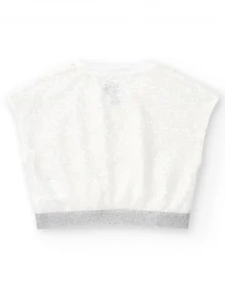 T-shirt pour fille en blanc avec sequins et ourlet élastique.