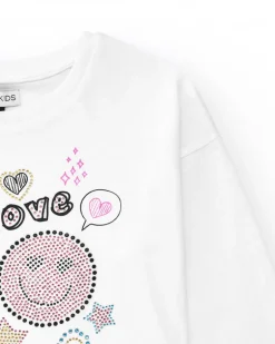 T-shirt pour fille en blanc, à manches longues, décoré avec des graphiques.