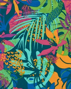 T-shirt pour fille en bleu à manches longues avec imprimé tropical.
