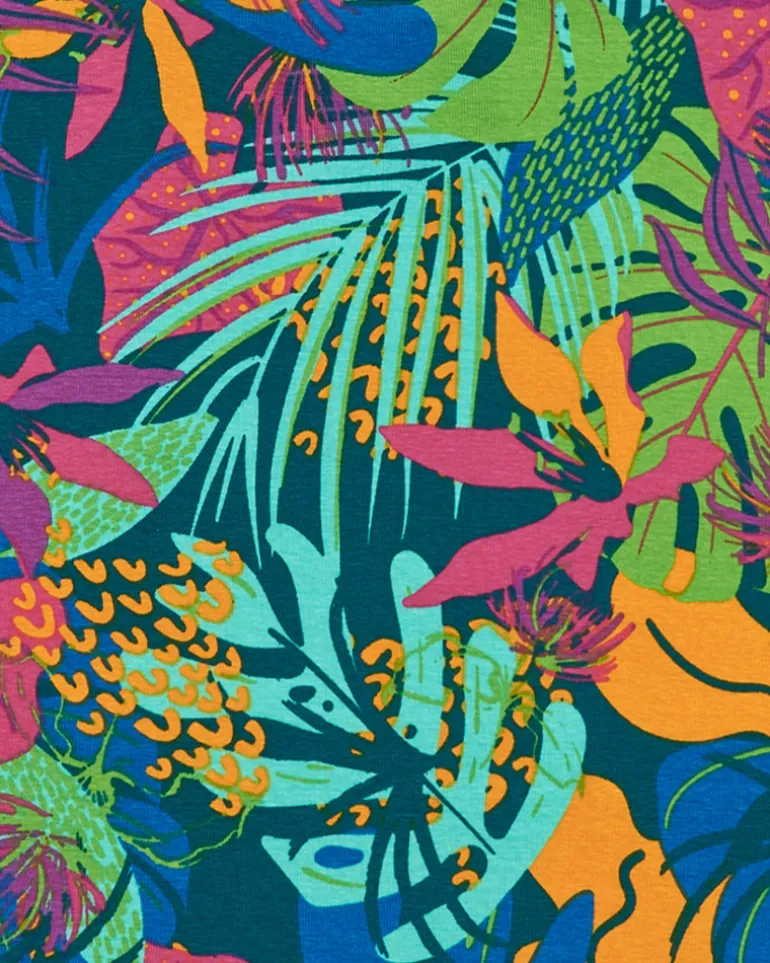 T-shirt pour fille en bleu à manches longues avec imprimé tropical.