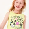 T-shirt pour fille en jaune, sans manches, décoré avec un message.