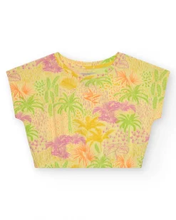 T-shirt pour fille en jaune avec imprimé tropical.